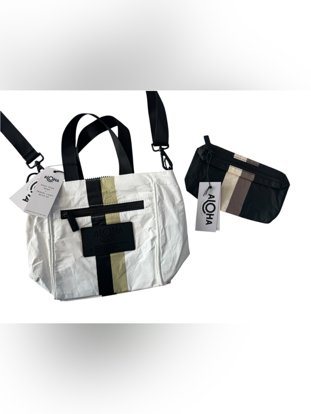 NWT ALOHA Collection Le Voyageur Crossbody + Mini Pouch LOT caffe black #NE247